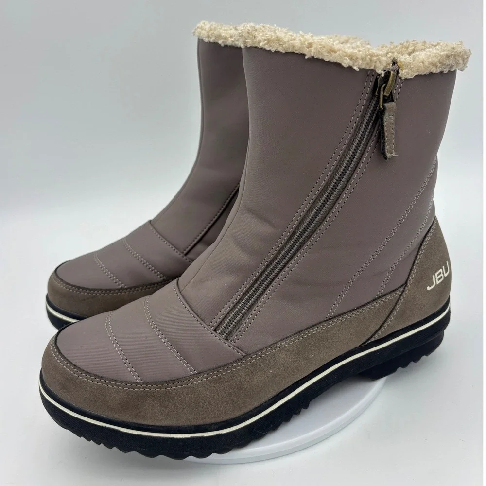 JBU BY JAMBU Winter Snow Boot Shoe Womens Water Resistant Faux Fur Gray Taupe 10